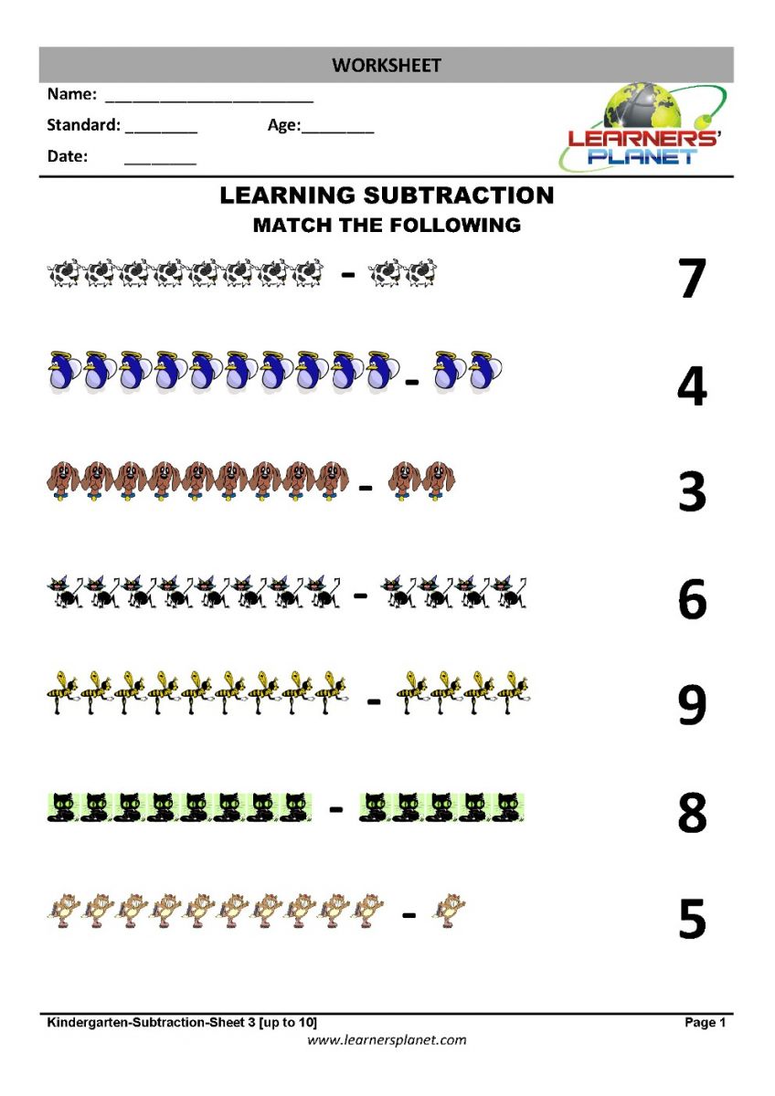 Learning subtraction upto 5 with images